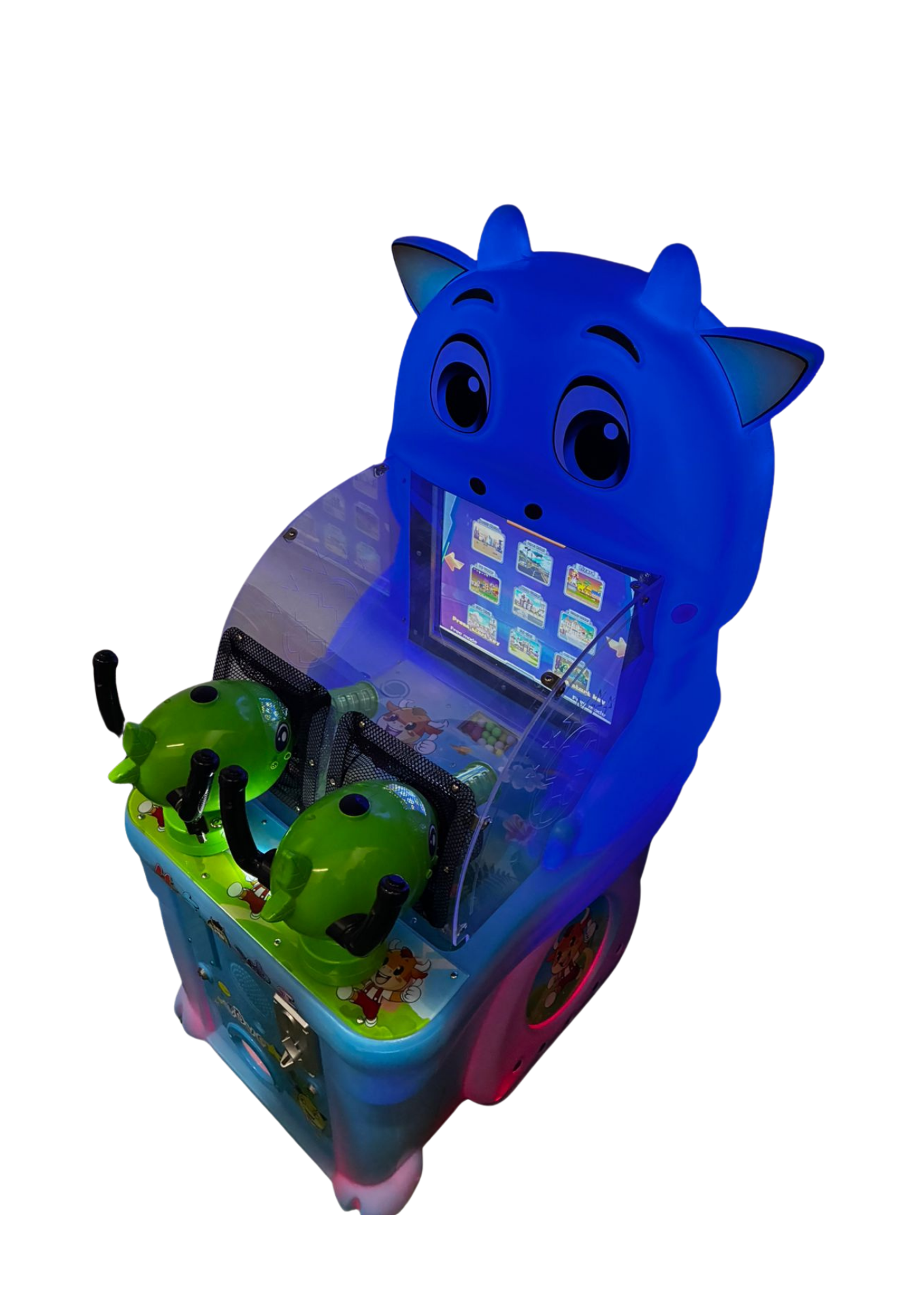 JUEGO ELECTRÓNICO DINO BLUE LANZA PELOTAS, Juego Doble Disparo de Pelotas, Varios Juegos en 3D, 19 Pulgadas